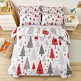 Bettwäsche Set Bettbezug Einfacher Verspielter Weihnachtsbaum Druck Doppelseitig Bettwäsche 220 x 240 cm Rot Grau Bettbezug für Erwachsene und Kinder 2 Kissenbezüge 80x80cm