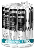 PROCREA® 6x Montagekleber 'Montage 50' [Haftstarker Baukleber bis 35 kg/qm] Extra starker Kleber für Styropor, Akustikpaneele, Sockelleisten, Holz, Stein, Fliesen uvm. - weiß & überstreichbar