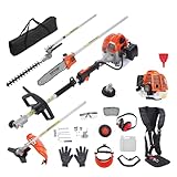 VEVOR 26CC 5-in-1 Multifunktions-Heckentrimmer, Benzin-Heckenschere, Unkrautvernichter, Fadentrimmer, Kantenschneider, Hochentaster, Kettensäge, Gartenschere mit Verlängerungsstange