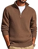 PJ PAUL JONES Pullover Für Herren 1/4 Zip Troyer Strickpullover Warm Winter Arbeitspullover mit Stehkragen Pulli Sweatshirt, Braun, L