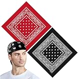 2pcs,100% Baumwolle,Bandana Damen Herren,Nickitücher Halstuch Männer, Paisley Muster Kopftuch, Neuheit Cowboy Halstücher,Headwear Haar Schal-Taschentuch(55 x 55 cm) (Großes Rot + Schwarz)