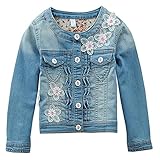 L SERVER Jeansjacke Mädchen Rundhals Übergangsjacke Gestickte Blumen Kinder Denim Jacke Frühling Herbst Langarm Tops Oberbekleidung, 134-140