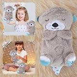 Schlummer Otter Kuscheltier Mit Herzschlag Und Musik，Einschlaf Otter Licht Und Spieluhr，PlüSchtier Baby Einschlafhilfe, Neugeborenes Baby Geschenk （Grau）