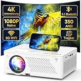 4K Unterstützt Beamer, Native 1080P 5G WiFi Bluetooth, 15000 L Filmprojektor,Tragbarer Outdoor mit maximal 300“ Display (A-Native 1080P 4K Unterstützt 350ANSI)