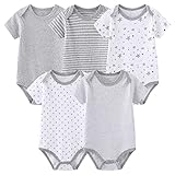 Chamie Bodys Kurzarm für Neugeborene Baby Jungen und Mädchen 0-3m/3-6m/6-9m/9-12m Baumwolle 5er Pack (grau, 50)