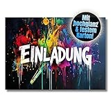 HIDEBLOOM Graffiti Einladungskarten Kindergeburtstag Junge und Mädchen I 12 Stück I DIN A6 (10,5 cm x 14,8 cm) I Einladungskarten Graffiti I Geburtstags-Einladungen Graffiti Splash