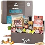 Gepp’s Feinkost Danke-Box Geschenkkorb mit vielen Delikatessen I Firmengeschenk für Mitarbeiter & Kollegen I Spezialitäten wie Pasta, Trüffelsauce, Pesto, Amaretto I Gourmet Präsentkorb