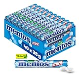 Mentos Kaubonbons Mint, Dragees mit Pfefferminz-Geschmack für frischen Atem, Multipack, Bonbon Vorrats-Packung, Verkaufsdisplay (40 Rollen), vegan
