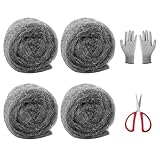 Stahlwolle Gegen Mäuse, Stahlwolle 00 Mäuse Vertreiben, Dämmwolle Bauschaum Gegen Mäuse, 5 Meter pro Rolle, Handschuhe und Schere Inklusive, für Löcher Risse in den Wänden des Hauses (4 Rolle)