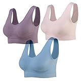 Lemef Damen Seamless Sport BH mit Merfarben Wohlfühl-BH, 1*hellrosa, 1*hellblau,1*hell Lila, XXL