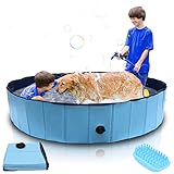 Vigevee Hundepool für Kleine Hunde 160x30cm Hundepool fur Große Hunde Hundebadewanne Planschbecken Hundepool Faltbar Blue Hunde Pool inkl. Badebürste & Reparaturset Dog Pool