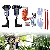 chennnls Baumklettern Ausrüstung Set, Rindsleder Design Klettern Bäume Artefakt, Steigeisen Tree Climbing Spike Fallschutz Seil Rescue Belt für Bergsteigen Baumklettern Outdoor, 150kg/330lb