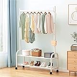 Kleiderstange aus Metall, freistehender Kleiderständer mit Ablagefläche und 7 seitlichen Haken, Garderobenständer für Schuhe und Kisten (weiß, 100 cm)