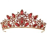 LIMELIA Damen-Tiara Krone für Henna-Hochzeitsfeier, Glitzer-Haarschmuck für Brautgeburtstag, Festzug, Halloween-Kostüm, Weihnachtsfeier, Prinzessinnenkronen |Kristall – Gold-Burgunderrot