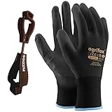 FUZZIO 12 Paar Arbeitshandschuhe Herren Gr 8, Mechaniker Handschuhe, Gartenhandschuhe Herren, Arbeitshandschuhe Damen, Montagehandschuhe Herren, Polyurethan Beschichtung mit Handschuhclip
