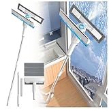 4 in 1 Sprüh Abzieher Dusche mit Abwassersammler und 3 Pads, Teleskop Fensterwischer mit Verlängerungsstange Scheibenabzieher für hohe Innen/Außenfenster