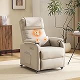 Bonnlo Relaxsessel, Fernsehsessel, Elektrisch Massagesessel mit Liegefunktion, TV Sessel, 2-Punkt-Massage & Wärmefunktion, USB-C & USB-A Anschlüsse, 1 Seitentasche, Kratzfestes Leder, Beige