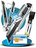 3 x Cuttermesser Profi Set - inkl. 13x SK5 Carbonstahl Klingen 18mm extra scharf - Cuttermesser Set 18mm - Teppichmesser Profi - Cutter Messer - Kattermesser Metall - Tapetenmesser