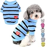 Zunea Hunde-Shirts für Kleine Hunde Sommer Basic T-Shirt Streifen Welpen Kleidung Pailletten Liebe Herz Sweatshirt Weiche Baumwolle Tee Shirt Haustier Kleidung Pullover Chihuahua Bekleidung Blau XS