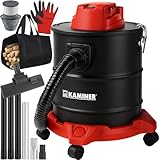 KAMINER Aschesauger 20 L, 1600 W hitzebeständig – Metalltank, HEPA + Textilfilter, Saug- & Blasfunktion, 3 Düsen, Räder – beutellos, Ofen, Grill & Werkstatt