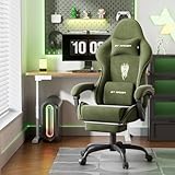 WoRaum Gaming Chair,Ergonomischer Gaming Stuhl, Bürodrehstuhl mit Verstellbarer Kopf- und Lendenstütze, Armlehnen und Fußstütze, atmungsaktiver Stoffbezug，Racing PC Stuhl (Grün)