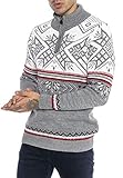 Redbridge Strickpullover für Herren Norweger Pullover Stehkragen Reißverschluss Grau L