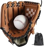 LeapBeast Rechte Hand Baseball Handschuhe, Softball Handschuhe mit 1 Ball, Erwachsenen Baseball Training Wettbewerb Handschuh Verdicken Dauerhaft Softballhandschuhe (Braun, 10.5)