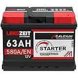 LANGZEIT Autobatterie 12V 63AH 580A/EN Starterbatterie +30% mehr Leistung ersetzt Batterie 60AH 54AH 55AH 56AH 62AH 63AH 65AH 64Ah wartungsfrei