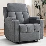 Simore Manueller Relaxsessel mit Liegefunktion und Getränkehalter, Fernsehsessel mit Fußstütze und weicher Kopfstütze, bis 150 kg Belastbar, TV-Sessel für Wohnzimmer, Grau