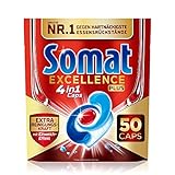 Somat Excellence PLUS 4in1 Caps (50 Caps), Spülmaschinentabs in 100% wasserlöslicher Hülle, Somat Caps mit Extra Reinigungskraft* und Einweicheffekt, recyclingfähig