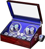 ANWBROAD Uhrenbeweger für Automatikuhren 4 Uhren+6 extra Speicherplätze 4 Drehmodis mit super leisem Mabuchi Luxuriöser Automatik Uhrenbeweger Watch Winder Uhrendreher USB-Aufladung JWW002R