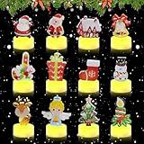 DAZZTIME Weihnachten Teelicht Kerzen,12 Stück Led Weihnachtskerzen,Weihnachtsbaum Kerzen,Handgemachte Zarte Weihnachtsmann,Weihnachtskerzen,Weihnachtsdeko Led Kerzen,für Tischdeko Weihnachten Party