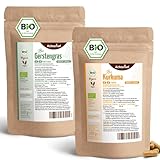 Bio Kurkuma Kapseln + Bio Gerstengras Kapseln | 2 x 400 Stück| Superfood Kapsel-Set | laborgeprüfte Qualität | abgefüllt in Deutschland | vegan | Achterhof