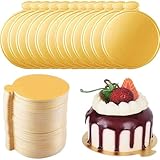 trabag 100 Stück Cakeboard Rund, 9cm Cake Board, Mousse Tortenunterlage, Gold Kuchenplatten, Einweg Tortenplatte Pappe, Dessert Display, Cake Board für Hochzeit Geburtstag Gebäck Dekoration(Rund)