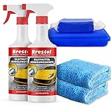 Brestol® Reinigungsknete Set2 200 g Knete blau + Box + 2X 750 ml Spezial GLEITMITTEL + 2X Poliertuch - Polierknete Lackknete Clay-Bar Auto-Lack-Knete - entfernt Baumharz Insekten u.v.m.