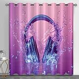 Kopfhörer-Vorhänge für Wohnzimmer, Over-Ear-Kopfhörer, Raumverdunkelungsvorhänge, modische Thermo-Verdunkelungsvorhänge für Unterhaltungsorte, Dekoration, 168 x 229 cm, 2 Paneele