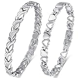 Vicmag 2 PCS Magnetarmband Damen Titanstahl Ultral-Festigkeit magnetisch Armband Geschenk mit Entfernungswerkzeug (Silber Fischschwanz & Liebe)