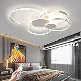LFLA Dimmbar LED-Deckenleuchte Modern Deckenlampe 6-Ringe Design Wohnzimmerlampe mit Fernbedienung 3000K-6500K Deckenbeleuchtung Wohnzimmer Schlafzimmer Studio Büro Deckenlicht (Weiß, 80cm)