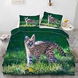 LLSZAHD BettwäSche 220x240 kleine Servalkatze Kleines Tier 3D Bettbezug Weiche und Angenehme Mikrofaser BettwäSche-Sets mit Reißverschluss Schließung + 2 Kissenbezug 80 X 80 cm