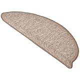 Beautissu Treppenstufen Matten 55x15 cm – 15 Stück Schmale Treppen Stufenmatten Selbstklebend Innen Treppenmatten Stufenmatte Teppich Treppenteppich Stufenteppich Halbrund Sand – ProStair