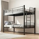 Etagenbett 90x200, Stockbett Metall, Bunk Bed mit SchutzgeläNder und Zugangsleitern, Umbaubar in 2 Einzelbetten, Jugendbett 90x200 Platzsparendes, für Schlafzimmer Industrieller Stil (Schwarz)