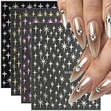 8 Blatt Star Nail Sticker für Nail Art 3D Laser Stern Nagelaufkleber Starlight Nagelsticker Lila Silber Gold Sterne Nailart Aufkleber Nägel Nageldesign Zubehör Nagelfolie Selbstklebend Nagel Sticker