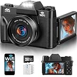 4K 75MP Digitalkamera mit WLAN & 180° Flip 3.0' Bildschirm, Autofokus Vlogging Fotoapparat mit 2X 1500mAh Batterien, 32GB Speicherkarte, Kompaktkamera für Kinder, Erwachsene, Senioren & Anfänger
