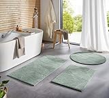 Taracarpet Badematte Homestyle rutschfest waschbar Badezimmerteppich Bad-Vorleger, WC Deko, Duschvorleger für Dusche und Badewannen sehr weich und als Set kombinierbar Grün Blätter 050x080 cm