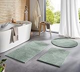 Taracarpet Badematte Homestyle rutschfest waschbar Badezimmerteppich Bad-Vorleger, WC Deko, Duschvorleger für Dusche und Badewannen sehr weich und als Set kombinierbar Grün Blätter 080 cm rund