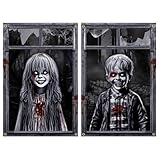 ZXTGBQ 2PCS Halloween Deko Horror Gruselig Fensterbilder, Halloween Deko Fenster Vorhang für Outdoor Innen Garten Haustür Tür, 120 x 80cm Helloween Draußen Fensterdeko Türdeko für Horror Party