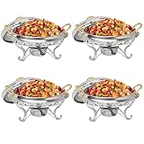 Vergoldetes Chafing-Dish-Set – runder Edelstahl-Wärmebehälter für Catering-Buffets mit Brennstoffhaltern – ideal für Partys und Hochzeiten (4er-Pack)