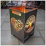 teileplus24 FT01 Feuertonne Feuerschale Feuerkorb Groß Eckig Steckbar Leichte Reinigung, Design:Baum 50cm