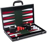 Smart Tactics Hochwertiges Backgammon-Set – großes Backgammon-Brettspiel (43 cm), fklappbar, Holz und Kunstleder – grün-weiß-roter Filz innen – Würfelbecher, Verdopplungswürfel und Bedienungsanleitung