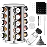 FNLLC Rundes Gewürzregal Mit 20 Schwarzes Gewürzgläser Rund,360° Drehbarer Edelstahl Gewürzkarussell,Gewürz Organizer,Gewürzständer Stehend,Gewürzdosen Mit Streueinsatz,Gewürzglas